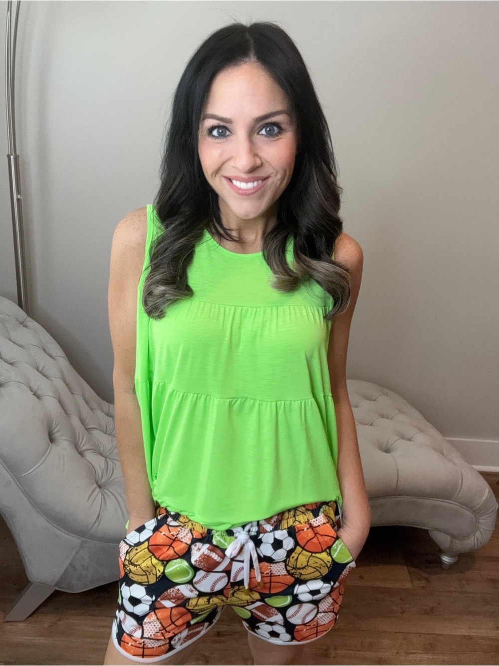 S-XXXL HEIMISH USA Neon Lime Tiered Sleeveless Tank - Picture 6 of 6